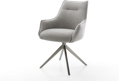 Eetkamerstoel Alja-Flex met armleuning kruisframe breed grafiet zachte stof met structuur grijs 360° draaibaar rocker-functie pocketveer kern