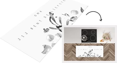 Keukenloper - Loper keuken - Oma - Lieve oma - Bloemen - Quotes - Moederdag cadeautje - zwart wit - 120x50 cm - Keukenloper vinyl