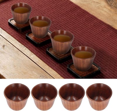ByShane - Houten Theekopjes 4 Stuks 75ml Natuurlijk Hout Gezond Veilig Retro Stijl Hittebestendig Theekopjes met Isolatie