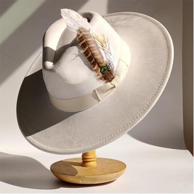 Chapeau Haut de Forme Feutre Mocha Large Bord Fedora Chapeau Hommes Femmes Automne Chapeau Daim Hiver Feutre Chapeaux Jazz Fedoras Sombrero Femme 55 -58cm white