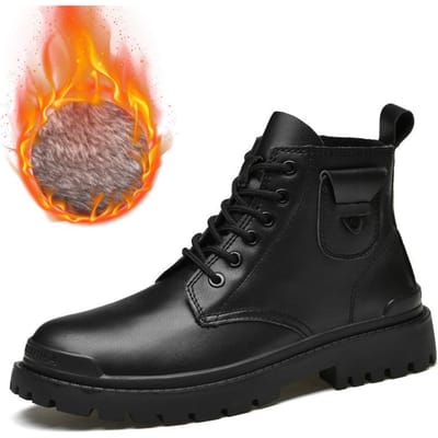Herfst en Winter Nieuwe Hoge Zwarte Mode Britse Stijl Casual Leren Laarzen Heren Waterdichte Werk Enkellaarsjes 48 black