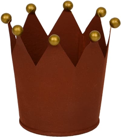 UNUS® Zinken kroon plantenpot met gouden bollen 9 cm roestlook set van 3 tuindecoratie kandelaar bloempot