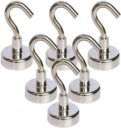 PromoHome Sterke Magnetische Haken Set van 6 Stuks - Super Zuigkracht Neodymium Magneethaken voor Deuren, Kasten, Plafonds, Meubels en Industrieel Gebruik - 9kg Draagkracht per Haak