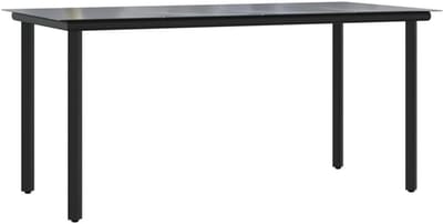 Tuin eettafel 160x80 cm Staal en Gehard Glas Zwart