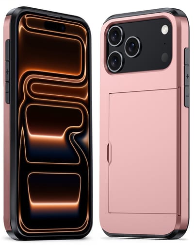 Hoesje Geschikt voor iPhone 17 Pro / 18 Pro Hoesje Pasjeshouder Shockproof Hard Case - Hoesje Geschikt voor iPhone 17 Pro / 18 Pro Hoes Met Kaarthouder - Rosé goud