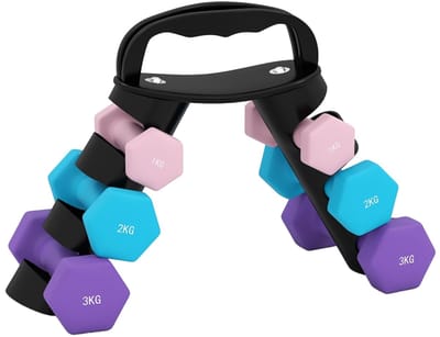 Hantelset Met Opbergrek 6 Dumbbells Set 1kg 2kg 3kg Roze Blauw Metaal Fitness Training Thuis Krachttraining Hexagonaal Anti Rol Ontwerp 42x10x30cm Stabiel Dumbbell Set Met Verstelbare Kettlebell Functie
