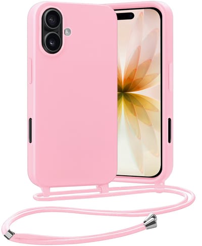 Hoesje Geschikt voor iPhone 17 Hoes Met Telefoonketting - Backcover Geschikt voor iPhone 17 Case Met Koord - Lichtroze