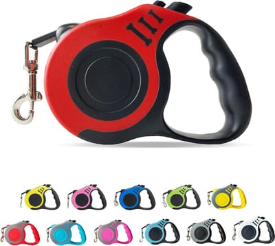 Hondenriem - Uitschuifbare hondenriem - Hondenriem - Met automatisch oprolmechanisme - Draagbare hondenriem - Comfortabel outdoorvest voor huisdieren - Geschikt voor honden en katten kleiner dan 50 cm - Rood - 5 m lang