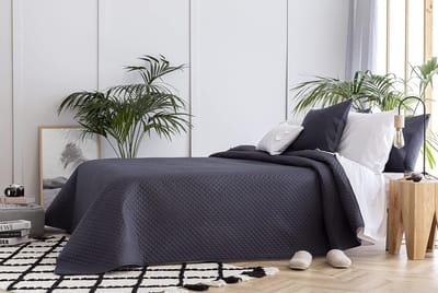 Famanu – Fijne sprei met ruitpatroon - voor lente - zomer - herfst en winter - 100% microvezel - extra zacht - multifunctionele sprei - voor bedden met 140/150/160 - 250 x 260 cm - donkergrijs