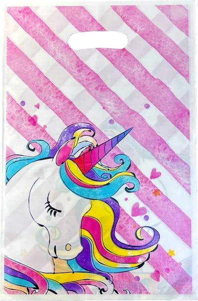 10x Plastic Uitdeelzakjes - Traktatie Zakjes Voor Uitdeelcadeautjes - Uitdeelzakjes Kinderfeestje - Uitdeeltasjes - Verjaardag - Feestje - 10 Stuks - 16.5x25cm - Unicorn / Eenhoorn