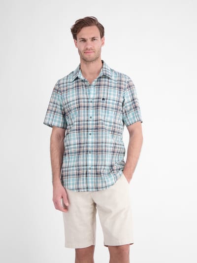 LERROS Overhemd met korte mouwen in frisse ruitdessin van luchtige mixstof , Maat: M , Kleur: REEF BLUE , 60% polyester, 40% katoen