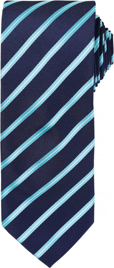 Premier Sports Stripe tie PR784 - Navy / Turquoise - One size