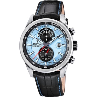 Festina F20695/2 Heren Horloge - Chronograaf - Mineraalglas - Roestvrijstaal/Leer - Zilverkleurig - Ø 44 mm - Quartz - Gesp - 10 ATM (zwemmen)