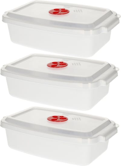 Plastic Forte Magnetronschaal - 3x - deksel/ventiel - 1,6 liter - wit - kunststof - rechthoekig