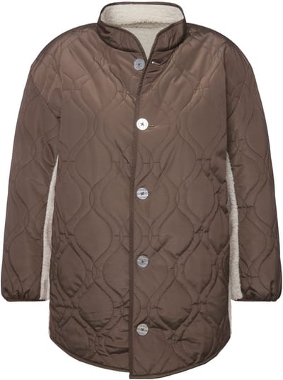 Ulla Popken - Dames - omkeerbare jas doorgestikt/teddy fleece opstaande kraag - Mosgroen - Maat 46+