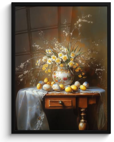 Poster in lijst - Fotolijst 50x70 cm - Posters - Paaseieren - Stilleven - Vaas - Posterlijst zwart - Decoratie - Wanddecoratie woonkamer - Muurdecoratie slaapkamer