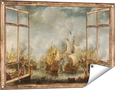 Gards Tuinposter Doorkijk Slag bij Terheide - Jan Abrahamsz. Beerstraten - 90x60 cm - Tuindoek - Tuindecoratie - Wanddecoratie buiten - Tuinschilderij