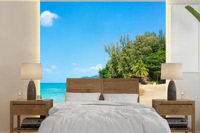 Behang - Fotobehang Strand - Zee - Planten - Tropical - Breedte 260 cm x hoogte 260 cm