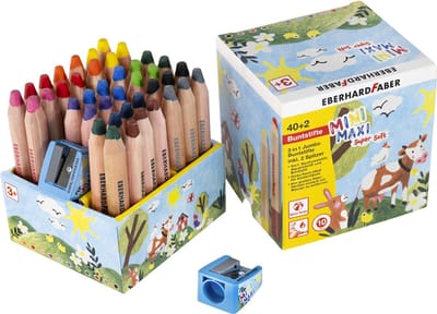 EBERHARD FABER 3-in-1 Jumbo kleurpotloden MINI MAXI, doos met 40 stuks