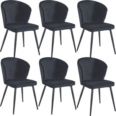Colenis® - Curve Eetkamerstoel - Set Van 6 - Zwart - Velvet - Zwarte Poten