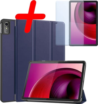 Hoesje Geschikt voor Lenovo Tab M10 5G - Met Screenprotector - Trifold Bookcase - Hard Cover - Hardcover Book Case - Tablet Hoes - Donkerblauw