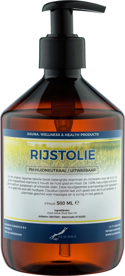 Rijstolie 500 ml met pomp - 100% natuurlijk en koud geperst - goed voor huid, haar en lichaam