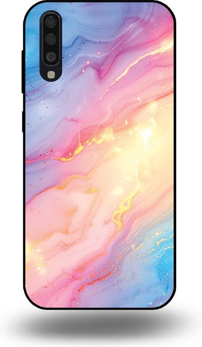 Smartphonica Telefoonhoesje Geschikt voor Samsung Galaxy A70 met Regenboog Glitter Marmer Opdruk - TPU Backcover Case Rainbow Glitter Marble Design geschikt voor Samsung Galaxy A70