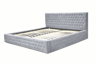 Gestoffeerd Bed Chesterfield 11 met Opbergruimte en Gecapitonneerd Hoofdbord - 140x200 cm - Zilver (Trinity 32)