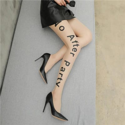Gotische Punk Letter Print Panty Ultra Dun Transparant Zijde Panty's voor Vrouwen Nep Tattoos Panty Hete Paaldans Clubkleding One Size gray