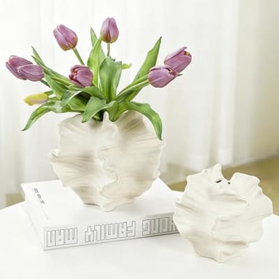 PromoHome Zwart Moderne Vazen Voor Scandinavische Vazendecoratie, Esthetische Boho Bloemenvaas Voor Thuis, Woonkamer, Kantoor, Boerderij (Wit set 2)