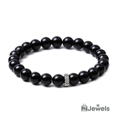 OZ Jewels - Black Agate Kralenarmband - Natuurstenen - Elastisch