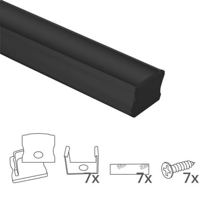 Aluminium led strip profiel zwart opbouw 3M - breed en hoog - compleet met afdekkap - Led profiel opbouw - Led profiel zwart