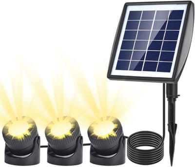 Vijververlichting op zonne-energie, 6 V/2 W, spot met polykristallijn zonnepaneel, zwembadverlichting, buitenverlichting, werkt op zonne-energie met 1 W, 3 lampen, IP68 waterdicht, voor tuinvijver