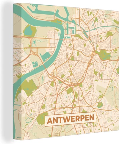 Canvas Schilderij Antwerpen - Stadskaart - Kaart - Plattegrond - Antwerpen - 20x20 cm - Wanddecoratie