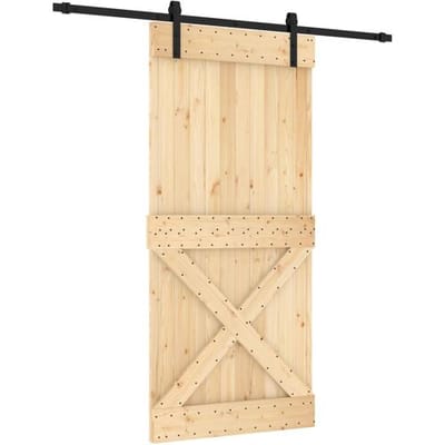 vidaXL - Schuifdeur - Naturel - en - Zwart - 95 - x - 210 - cm - Massief - Pine - Hout