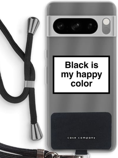 Case Company® - Hoesje met koord geschikt voor Google Pixel 8 Pro hoesje met Koord - Black is my happy color - Telefoonhoesje met Zwart Koord - Bescherming aan alle Kanten en Over de Schermrand