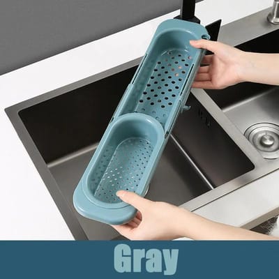Verstelbare Lengte Keuken Zink Afvoer Mand Afdruiprek met Zeep Handdoekrek Keuken Accessoires Plank Afwasrek grijze kleur