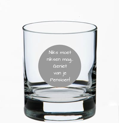 Whisky glas - glas - speciaal glas - cadeau van glas - gravering - zandstralen - glas met pensioen gravering - cadeau voor collega - afscheid - cadeau voor familie/vrienden - klein gebaar