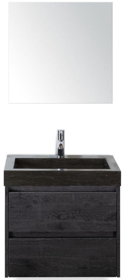 Dante Badmeubelset 60 cm - Black Oak - Wastafel Hardsteen Wit Lucca met Spiegel
