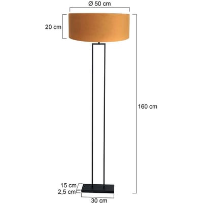 Zwarte vloerlamp Stang 3848ZW met E27 fitting, goudkleurige velours kap, metaal en textiel, modern retro, Steinhauer