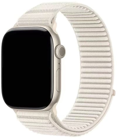Stravo Elastisch Nylon horlogebandje met geribbelde structuur – Geschikt voor Apple Watch 42mm (Series 11/10), 41mm (Series 9/8/7), 40mm (Series 6/5/4, SE 1/2/3), 38mm (Series 3/2/1) – Nylon 'Wave' bandje – Starlight