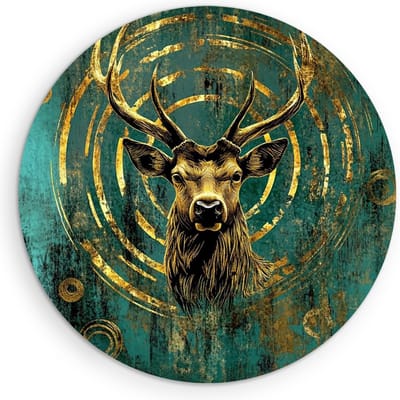 Saammp Muurcirkel Hout - Abstract Hert - Blauw - Natuur - Dieren - Ø 90 - Wandcirkel - Wanddecoratie Cirkel - Muurdecoratie Woonkamer - Slaapkamer decoratie - Rond Schilderij