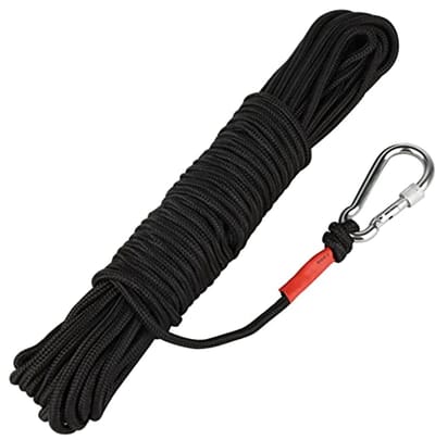 Zeer sterk nylon klimtouw met karabijnhaak - 6 mm zwart, ideaal voor magneetvissen, berging en outdoor activiteiten