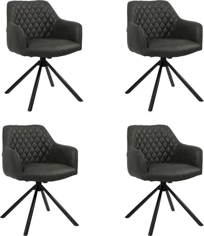 Bronx71® Industriële eetkamerstoel Dex zwart eco-leer - Eetkamerstoelen set van 4 - stoel