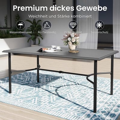 Tuinset 170x96 cm met 6 Stoelen – Rechthoekige Metalen Tuintafel met Parasolgat – Weerbestendige Tuinmeubelset voor Terras, Balkon & Tuin – Bruin/Zwart – Laura