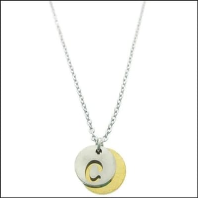 Aramat Jewels | Halskettingen | Stalen Initiaal Ketting met Ronde Letter Hanger – Gepersonaliseerde Ketting | C | |1,5mm | Staal | Volwassenen | Verkleurd niet