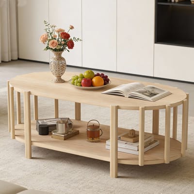 Pugsdrly Salontafel Ovale vorm Multifunctioneel Modern ontwerp met opbergruimte Houten salontafel voor de woonkamer of hal
