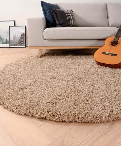 Rond hoogpolig vloerkleed - Shaggy Grand beige 200