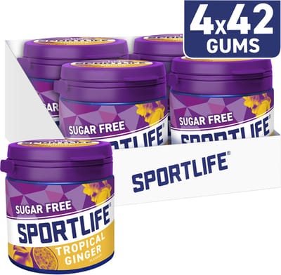 Sportlife Kauwgom tropical & ginger pot - tropische gember - 4x99g