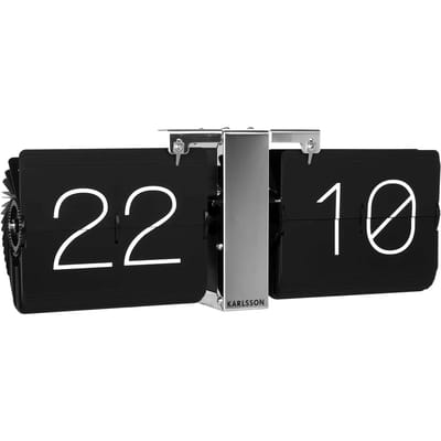 Karlsson Flipklok No Case - Zwart - Chromen basis - 36x8,5x14cm - Scandinavisch
